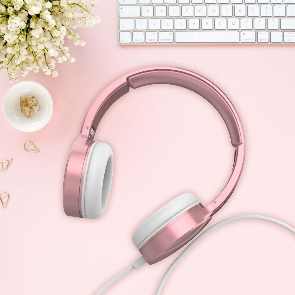 Laser Wired Folding 3.5mm Aux Over-Ear Headphones Headset For Phones Rose Gold — image 2