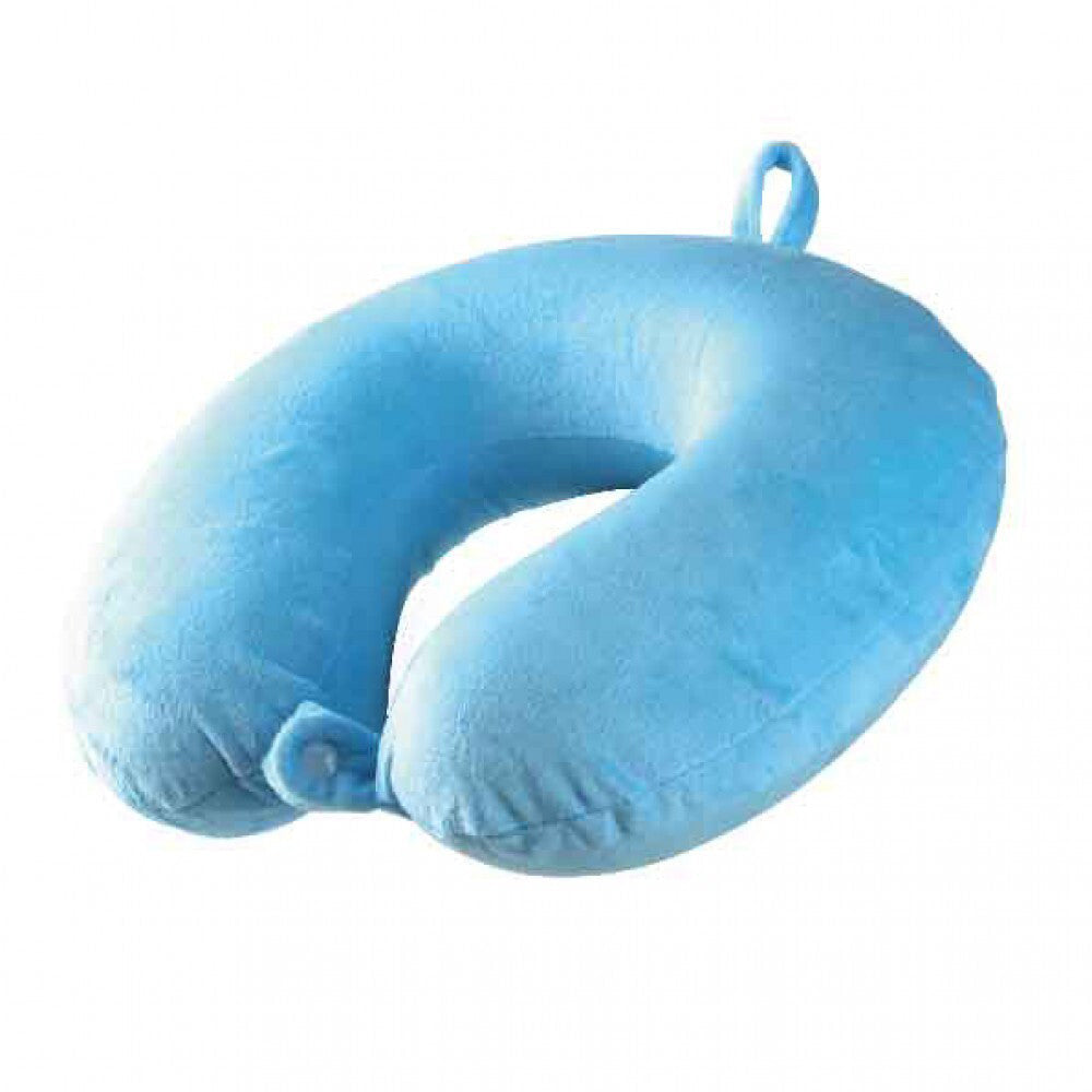 Laser Memory Foam Neck Travel Pillow Sleeping Support w Washable Cover — Blue