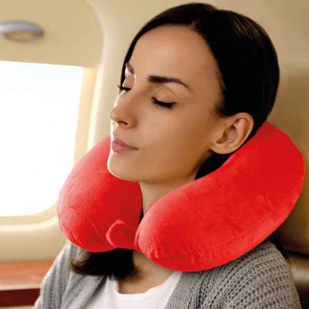 Laser Memory Foam Neck Travel Pillow Sleeping Support w/ Washable Cover Red (2 Pack) — image 3
