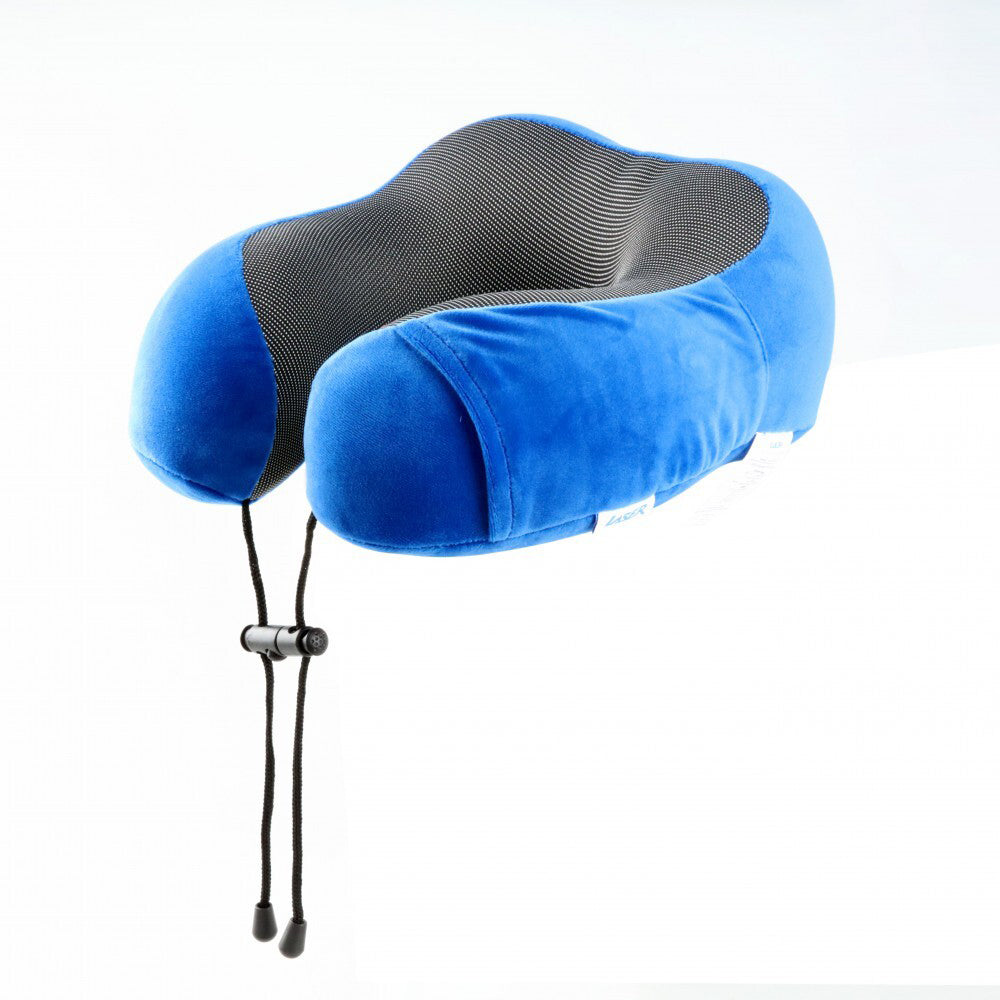 Laser Easy Snap Memory Foam Neck Travel Pillow Flight Sleeping Support — Blue