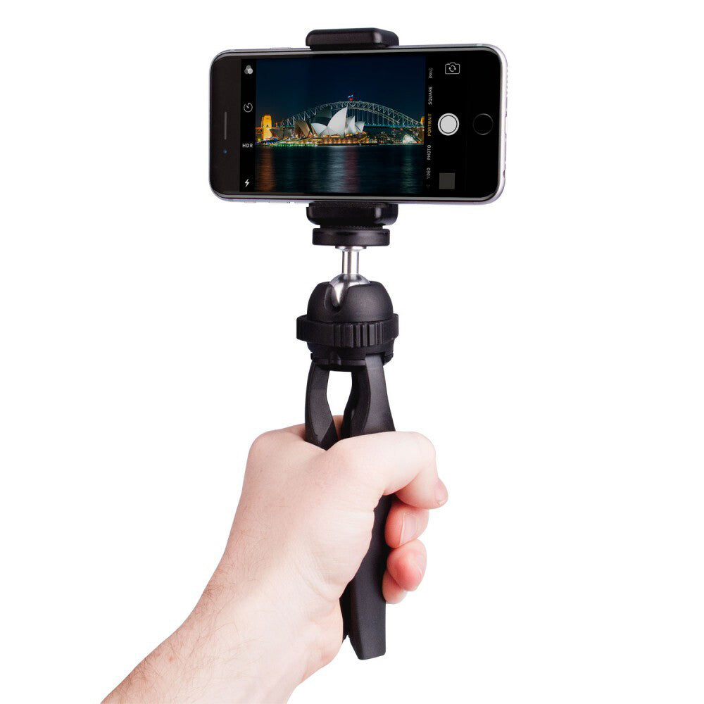 Laser Mini Foldable Tabletop Tripod Stand w/ Phone Adapter For Cameras Black — image 2