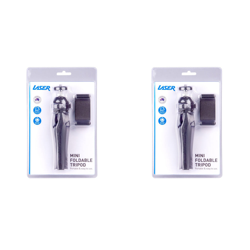 Laser Mini Foldable Tabletop Tripod Stand w/ Phone Adapter For Cameras Black (2 Pack)