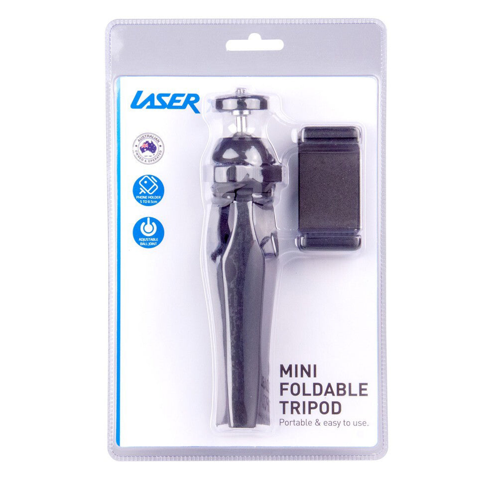 Laser Mini Foldable Tabletop Tripod Stand w/ Phone Adapter For Cameras Black