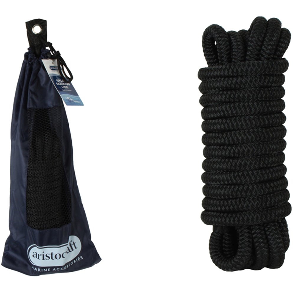 Aristocraft 6M/12mm Docking Line Double Braided Rope Yacht/Boat Accessory Black