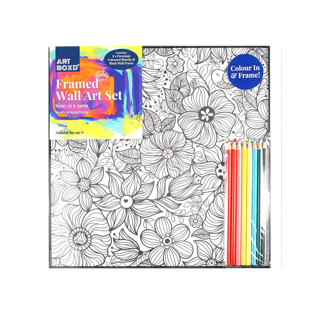 Art Boxd 31cm Framed Colour-In Wall Hanging Art Set w/ Coloured Pencil Assorted