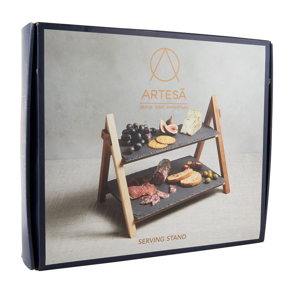 Artesa 2 Tier Slate And Wood Food Serving Tray Stand Charcuterie Pastries — image 2