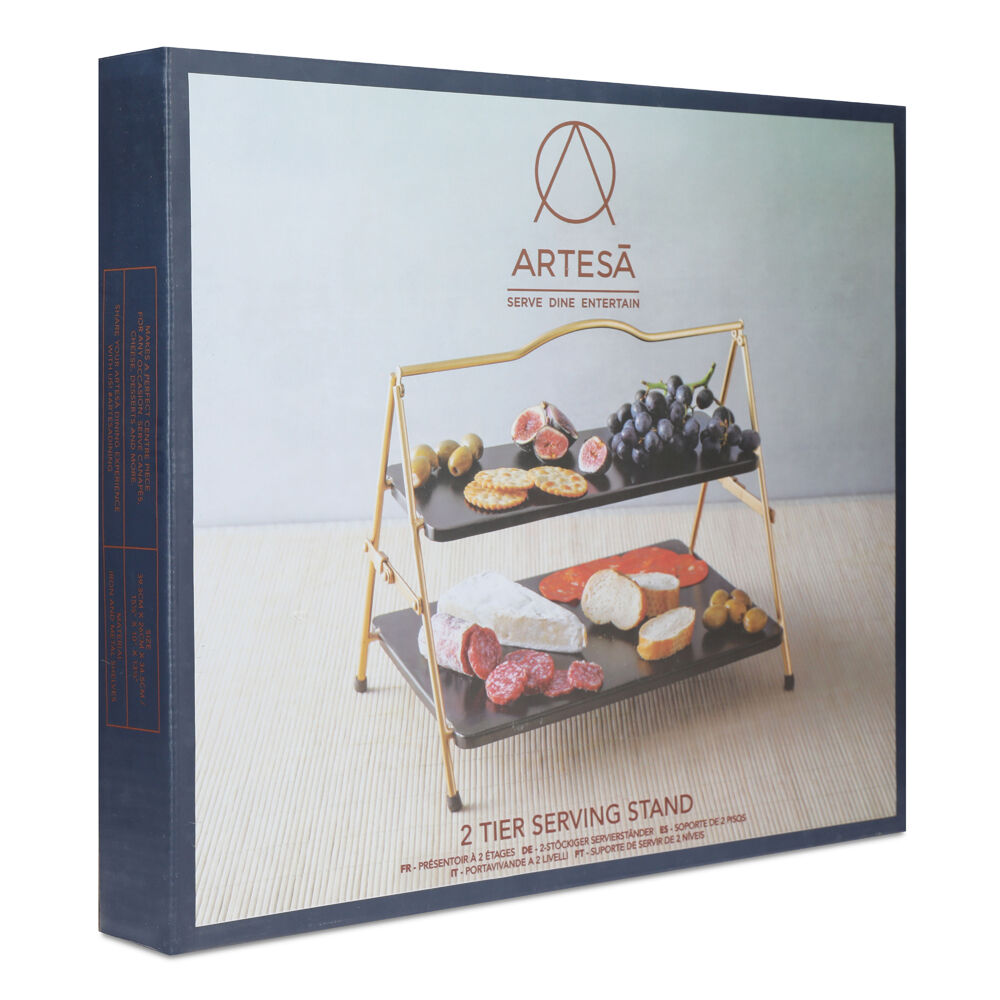 Artesa 39x26cm Black/Gold 2 Tier Metal Serving Tray/Stand Charcuterie Pastries — image 2