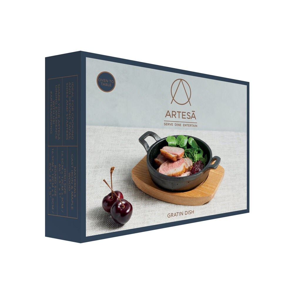 Artesa 12.5cm Cast Iron Mini Gratin Dish/Serving Skillet w/Maple Wood Board — image 2