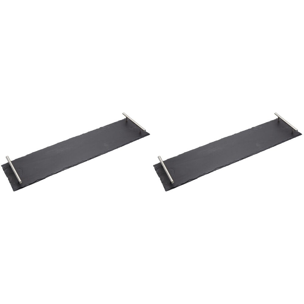 Artesa Slate Rectangular Serving Platter w/Brushed Brass Handles 60x15cm (2 Pack)