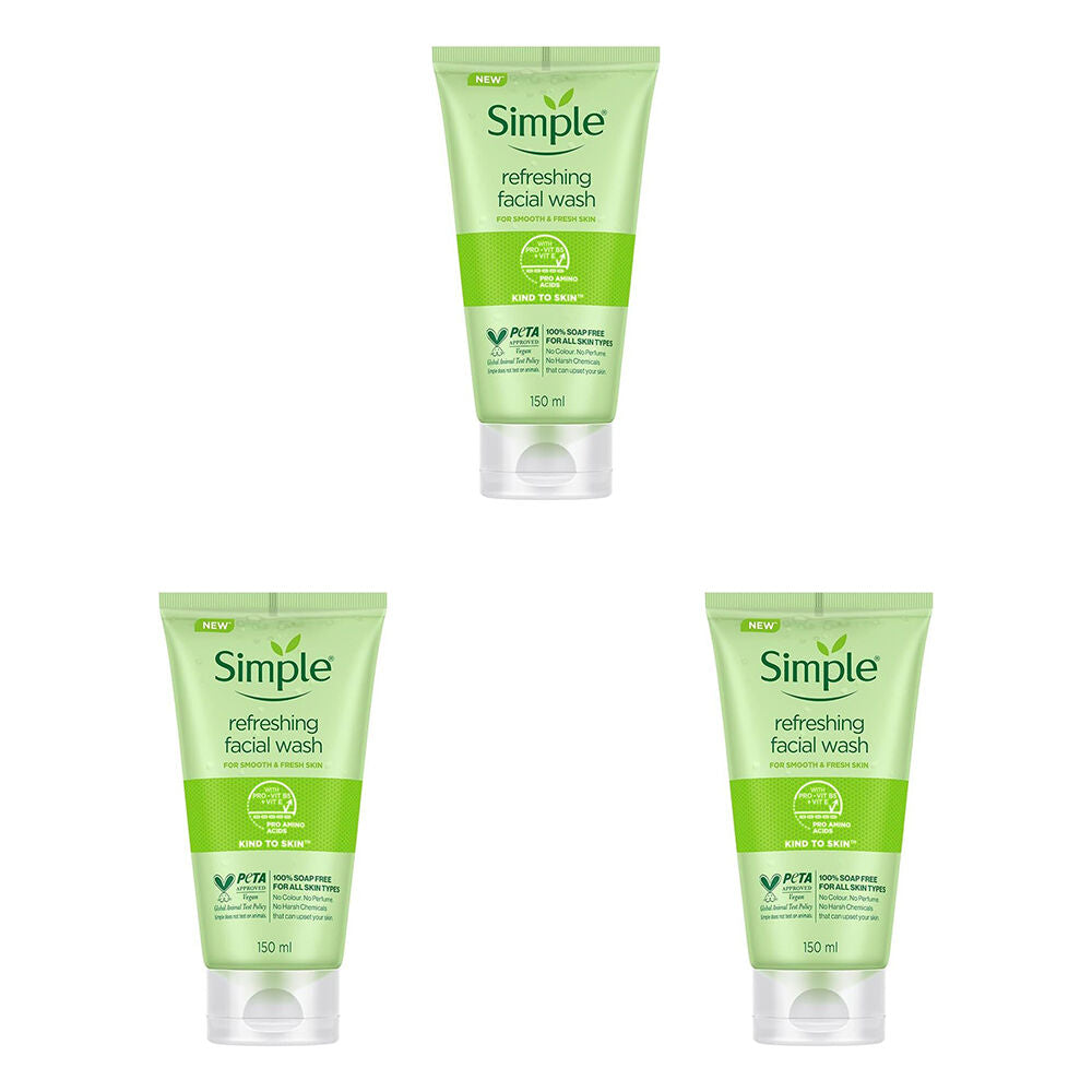 Simple Refreshing Facial Wash For All Skin Types Unscented 150ml (3 Pack)
