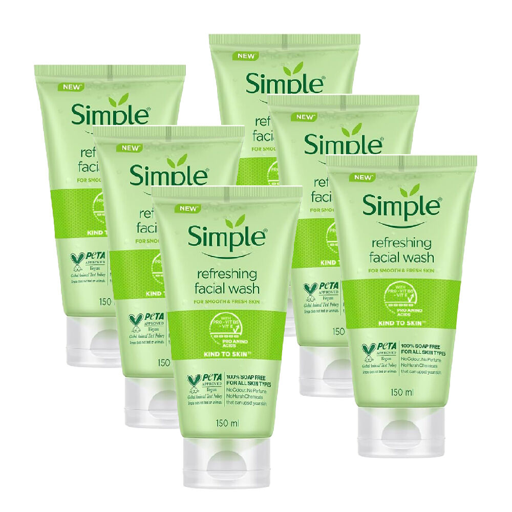 Simple Refreshing Facial Wash For All Skin Types Unscented 150ml (6 Pack)
