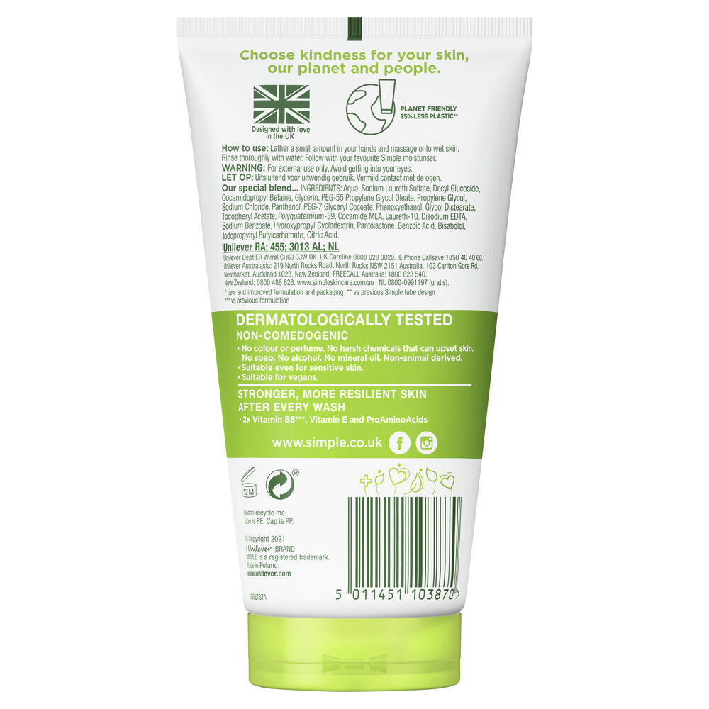 Simple 150ml Moisturising Facial Wash For All Skin Types Unscented — image 2