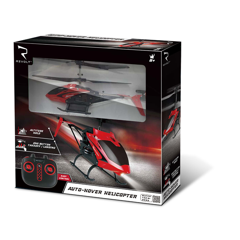 Revolt Remote Control Airwolf Helicopter w/ Auto Hover Kids RC Toy Red 8y+