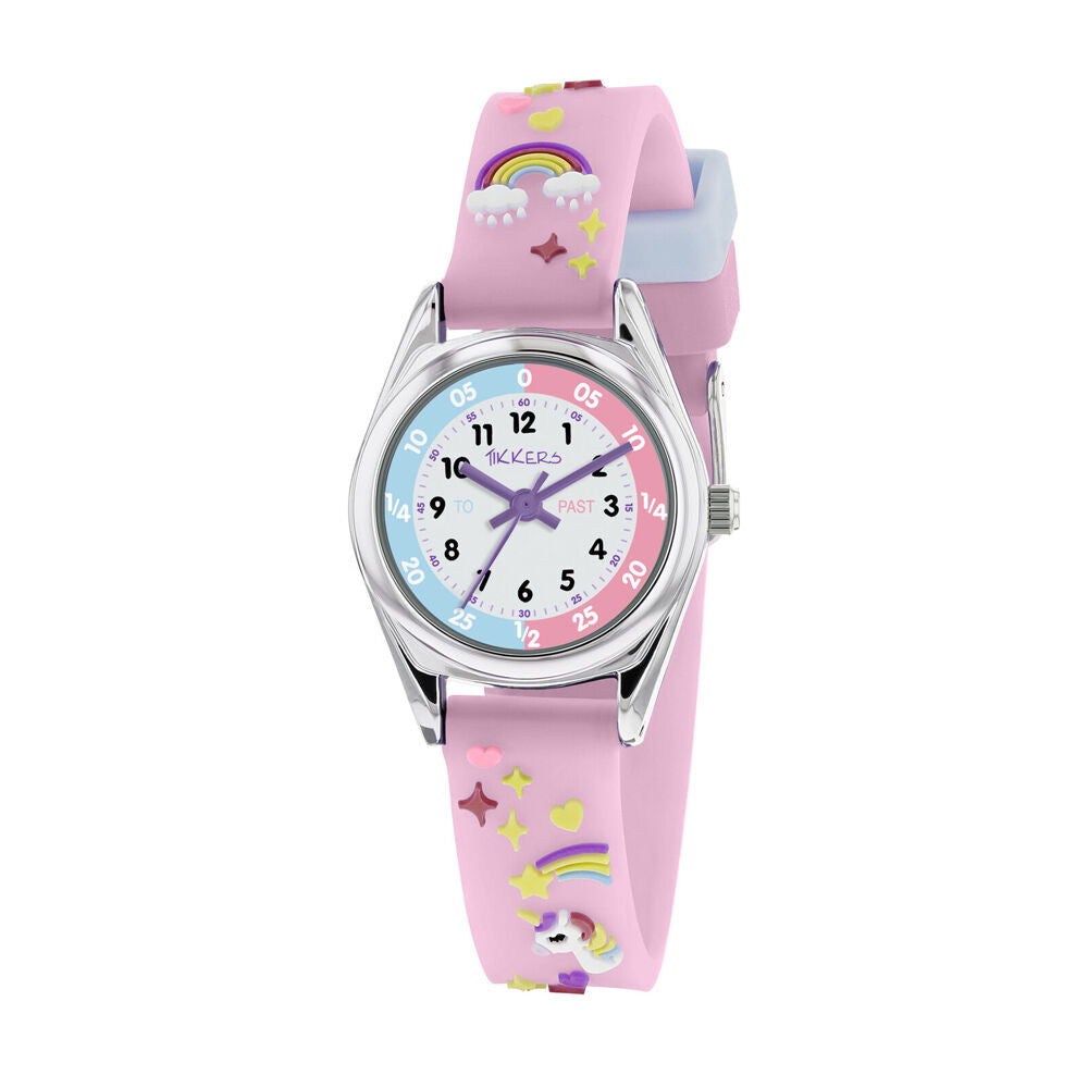 Tikkers Time Teacher Dial Unicorn Straps Watch with 3D Stickers - Pink