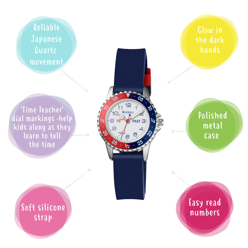 Tikkers Time Teacher Dial Watch with Blue and Red Silicone Straps - Red — image 3