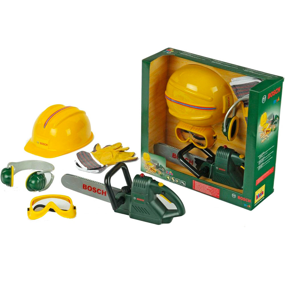 Bosch Chainsaw/Helmet/Ear Muff & Accessory Kids/Children Tools Toy Set 3+ (5 Pieces)