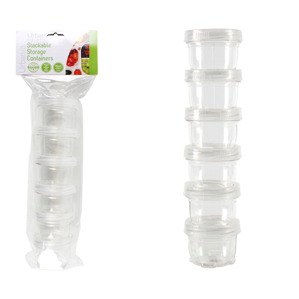 Urban Kitchen 45ml Plastic Containers Twist Stackable Food Storage Clear (6 Pieces)