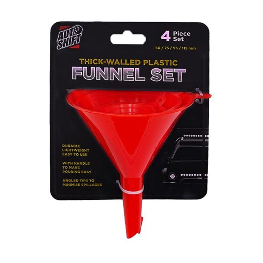 Autoshift Thick-Walled Plastic Funnel Set Automotive 50/75/95/115mm Red (4 Pieces)