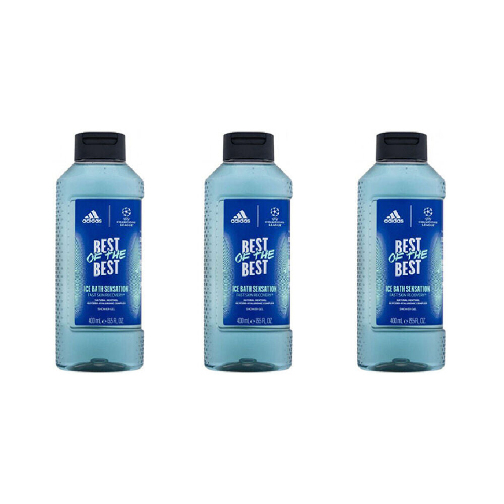 Adidas UEFA 9 Best Of The Shower Gel Moisturising Hydrating Body Wash 400ml (3 Pack)
