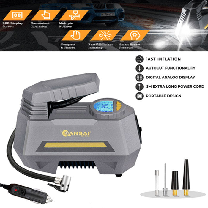 Sansai 120W Portable Digital Car Socket Air Pump Compressor Tyre/Bike Inflator — image 2