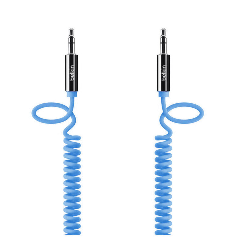 Belkin 1.8m Coiled Stereo Aux Cable Audio Male to Male 3.5mm - Blue