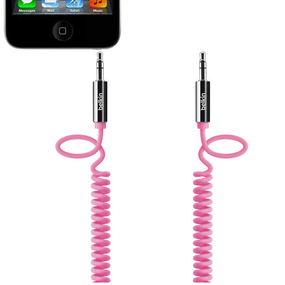 Belkin 1.8m Coiled Stereo Aux Cable Audio Male to Male 3.5mm - Pink — image 2