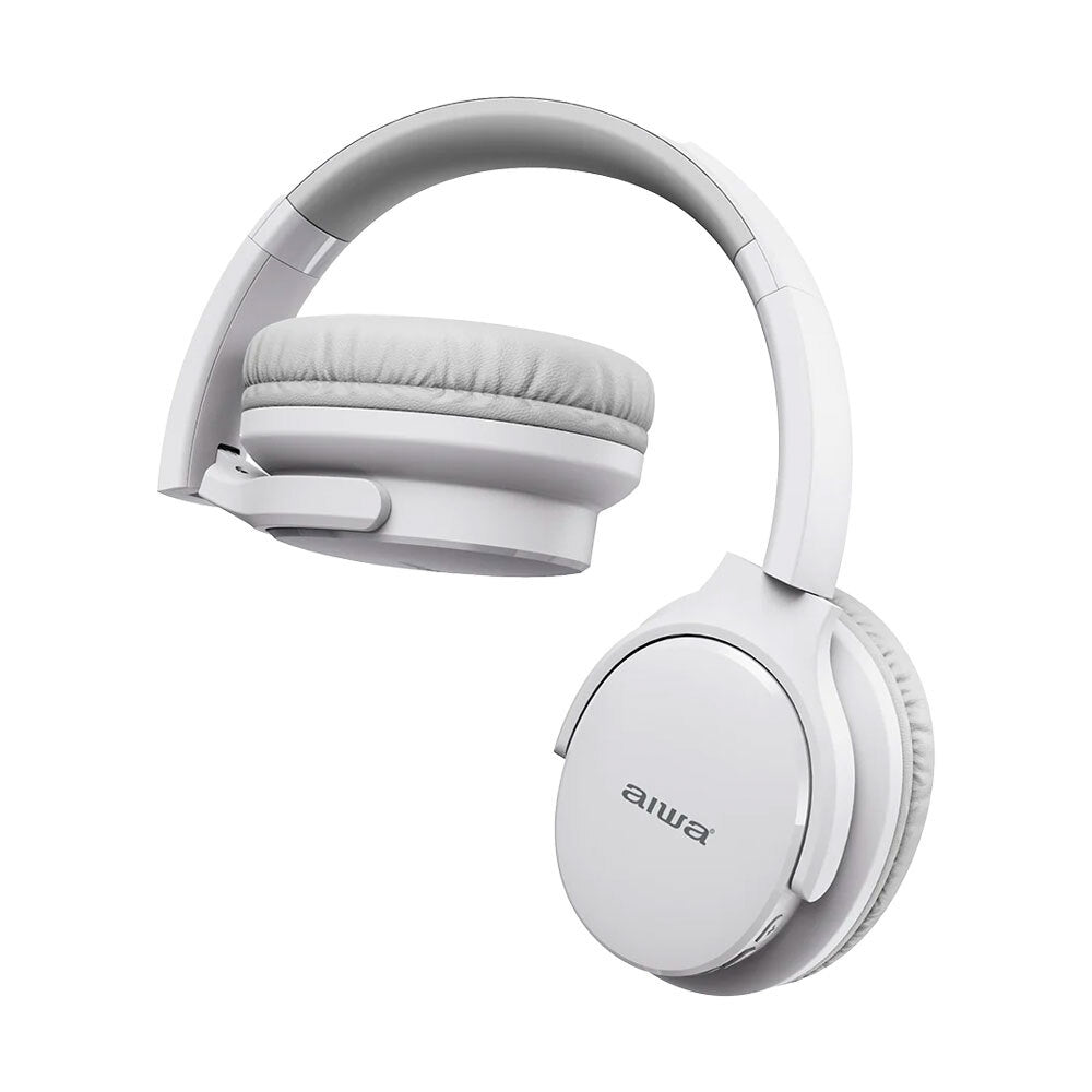 Aiwa Over-Ear Bluetooth Headphones w/AUX Cable & Airplane Adaptor - White — image 2