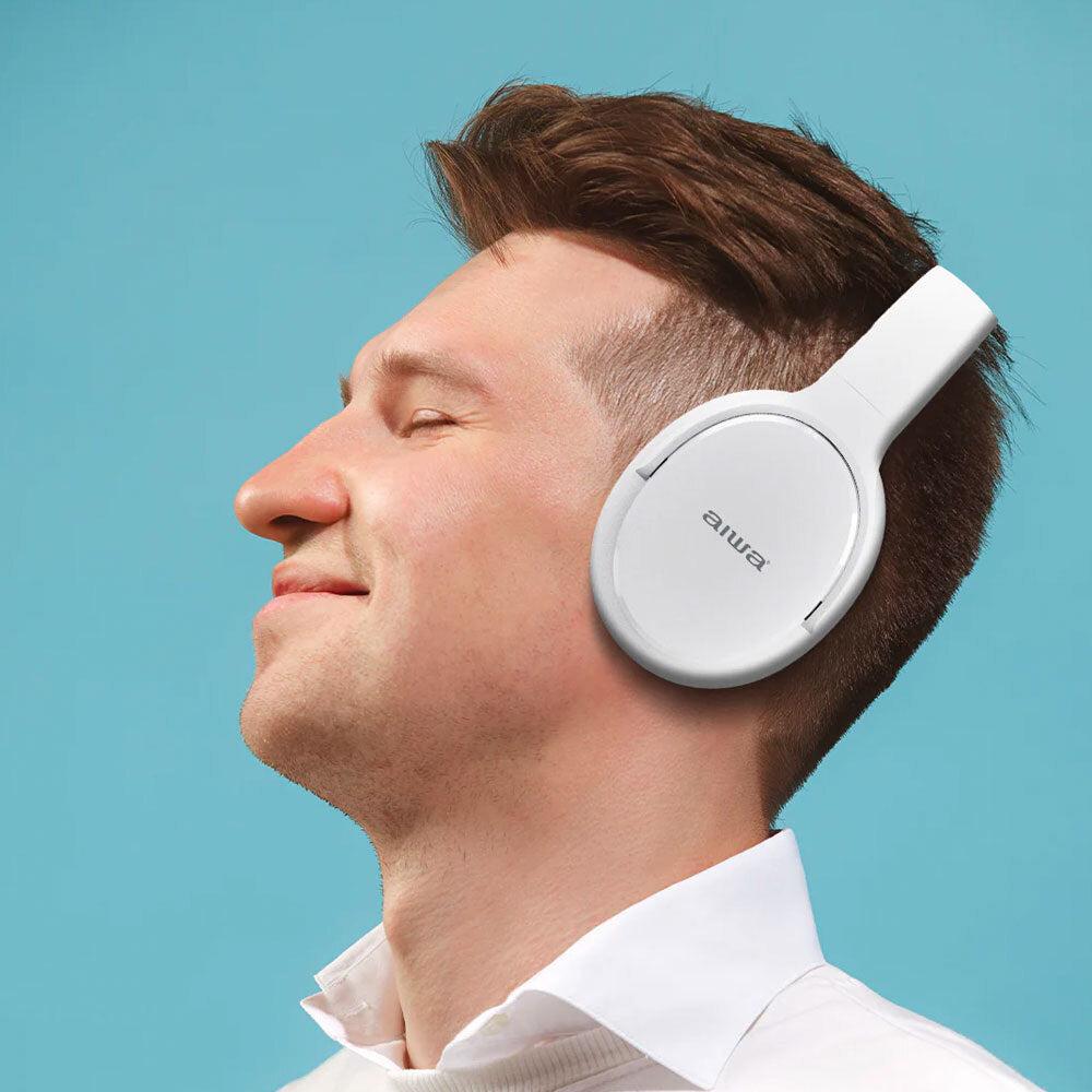 Aiwa Over-Ear Bluetooth Headphones w/AUX Cable & Airplane Adaptor - White — image 4