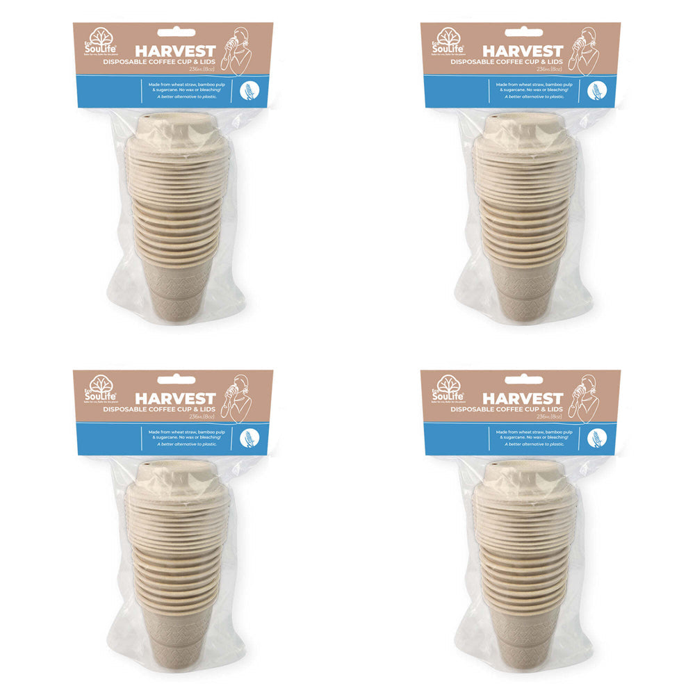 Eco Soulife 40pc EcoSouLife Harvest Coffee Cup w/Lids Beverage Dining Tableware Set 236ml (4 Pack)