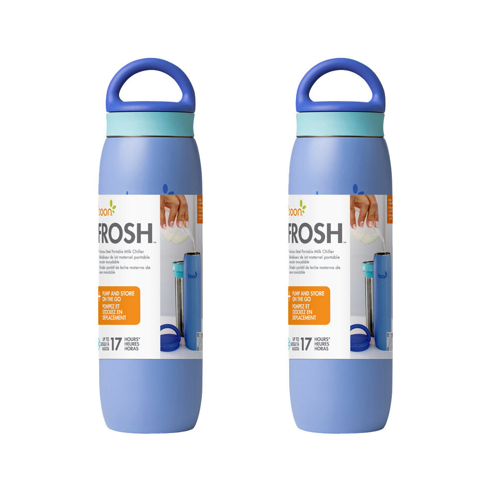 Boon Frosh Stainless Steel Breast Milk Storage Flask/Container Blue 700ml (2 Pack)