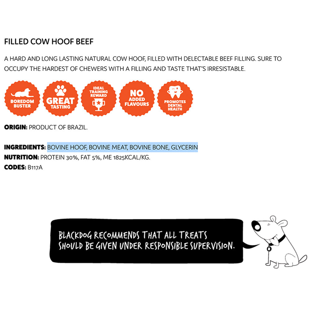 Blackdog Beef Filled Cow Hoof Dog Treat Natural Long Lasting Dental Health Supporter - 7-10cm Size Range — image 2