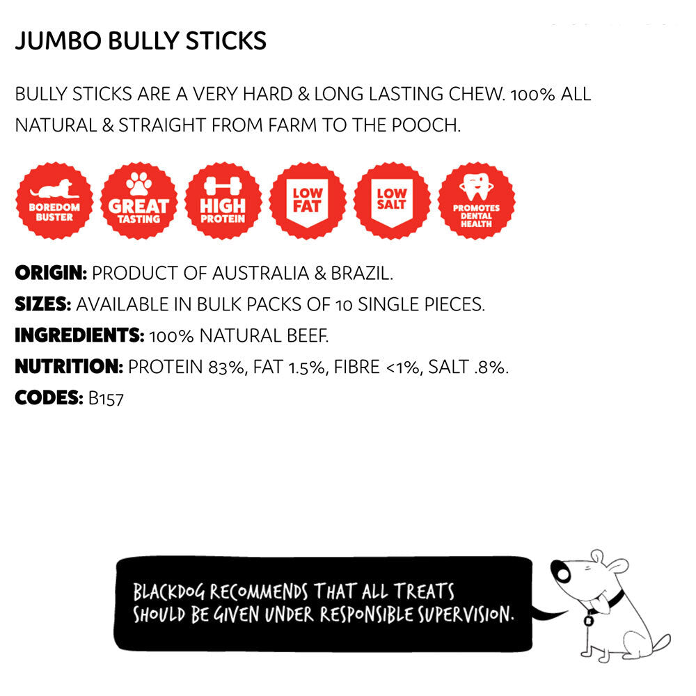 Blackdog 10pc 28cm Jumbo Bully Sticks Natural Healthy Dog Treats - Pack Of 10 — image 2