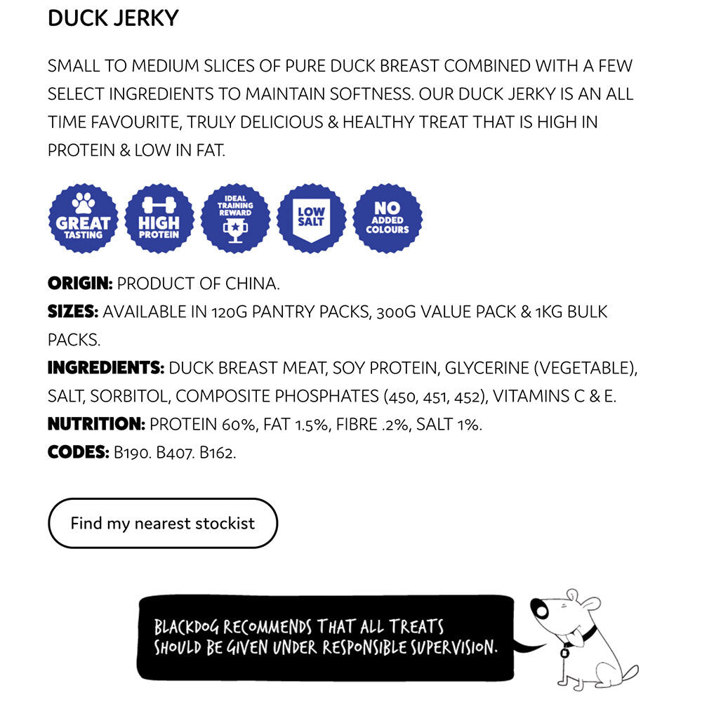 Blackdog 1kg Naturally Good Pet/Dog Duck Jerky Healthy Treats/Food/Reward — image 2