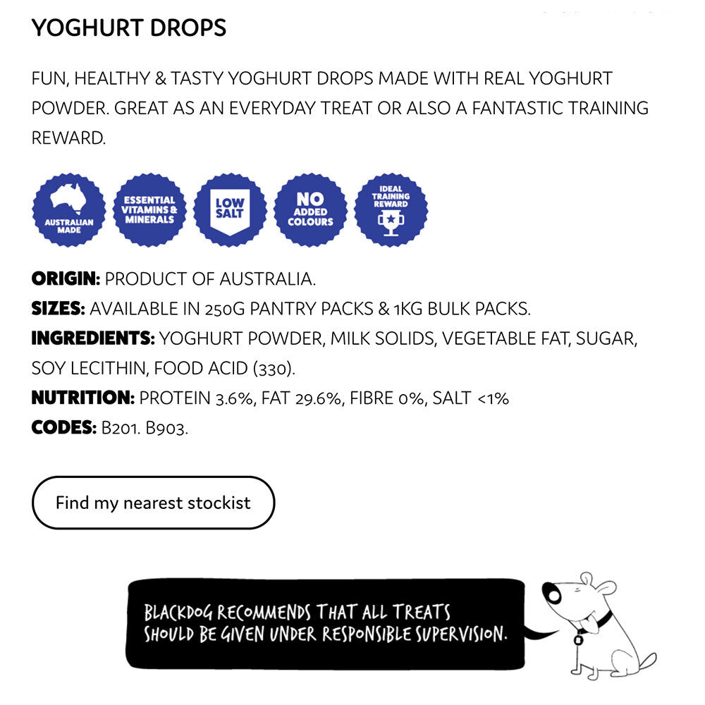 Blackdog 250g Naturally Good Pet/Dog Yoghurt Drops Healthy Treats/Food/Reward — image 2