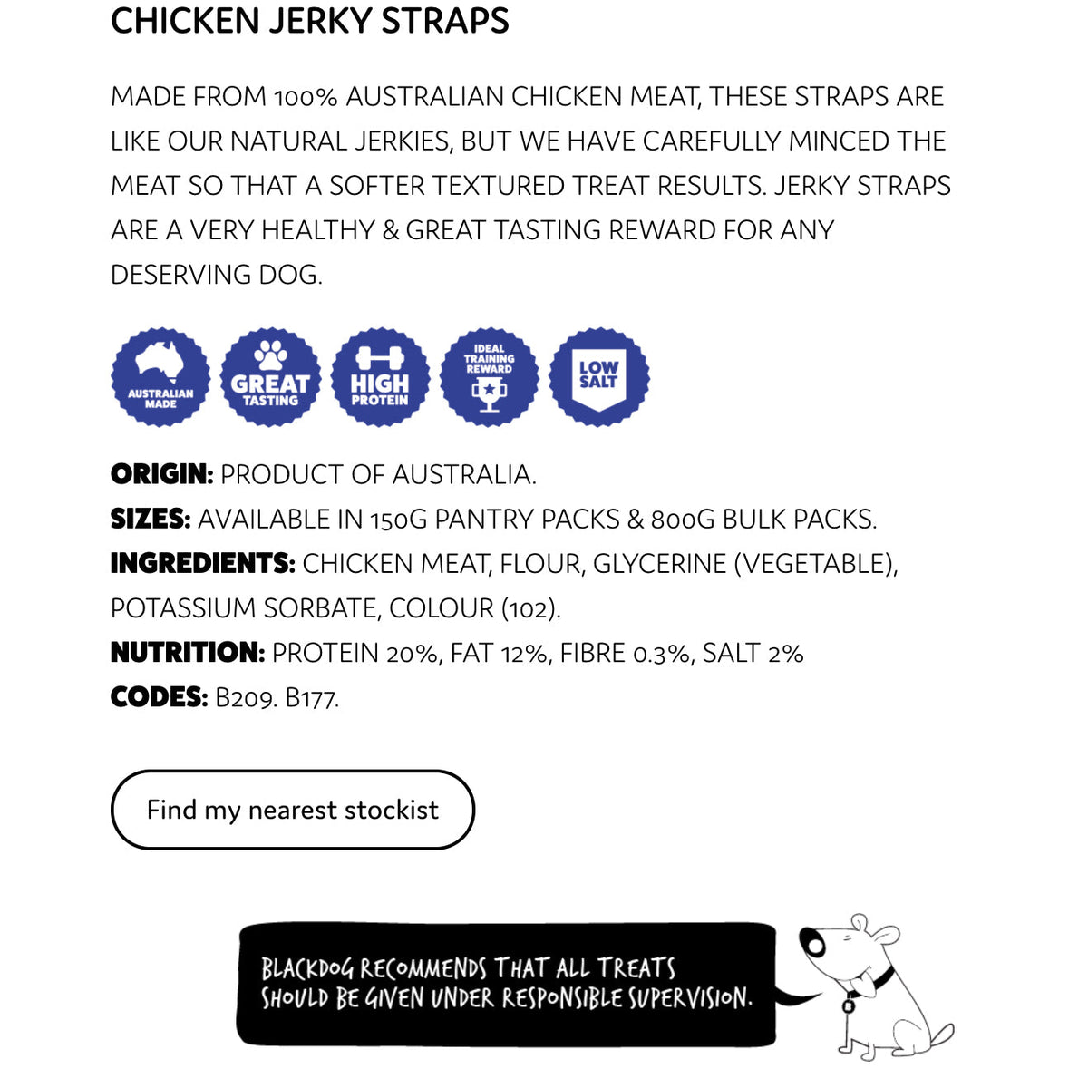 Blackdog 120g Naturally Good Pet/Dog Chicken Jerky Straps Healthy Treats/Food — image 2
