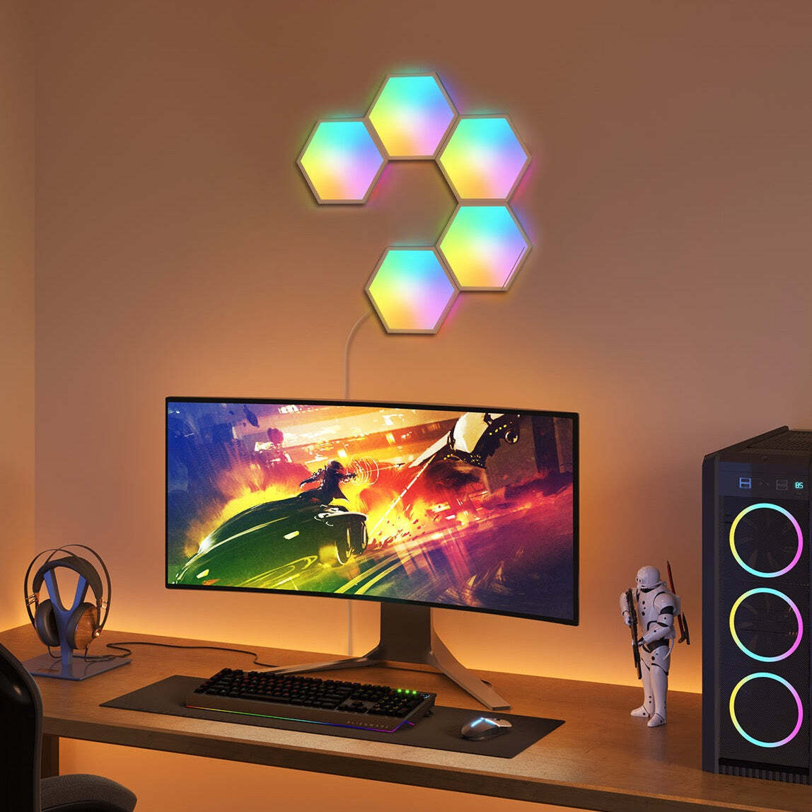 Govee Rgbic Hexagon Glide Smart Light Panels Wall-Mount Set (5 Pieces) — image 2