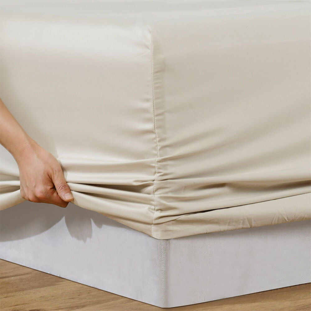 Bianca Sand w/ 2xPillowcases Rosebank 500TC Soft Mega Queen Size Bed Sheet Set — image 6
