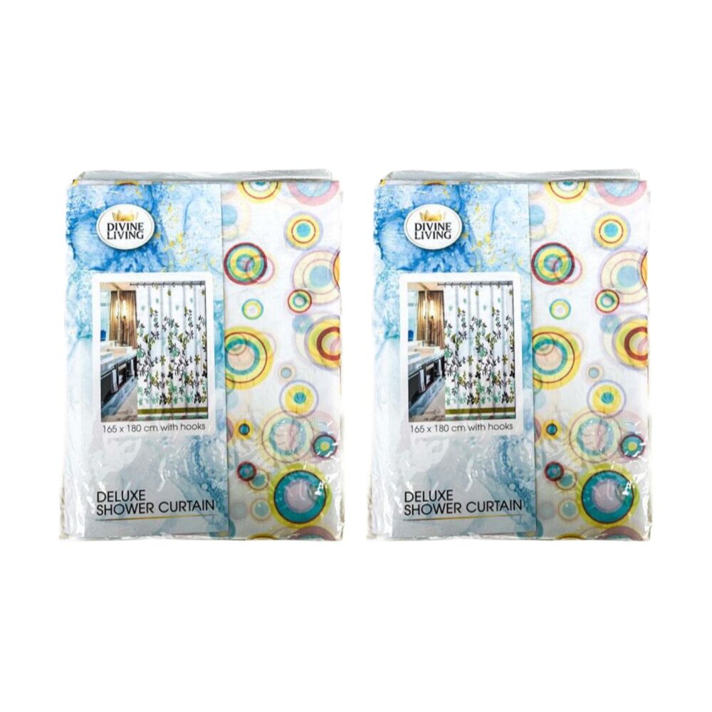 Divine Living Deluxe Shower Curtain w/ Hooks 50gsm 165x170cm Assorted (2 Pack)