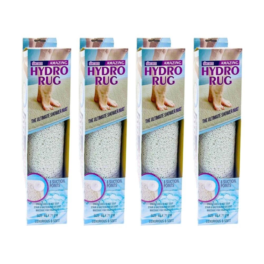 Homebrite Anti Slip Hydro Shower Mat w/8 Suction Points 40x71cm White (4 Pack)
