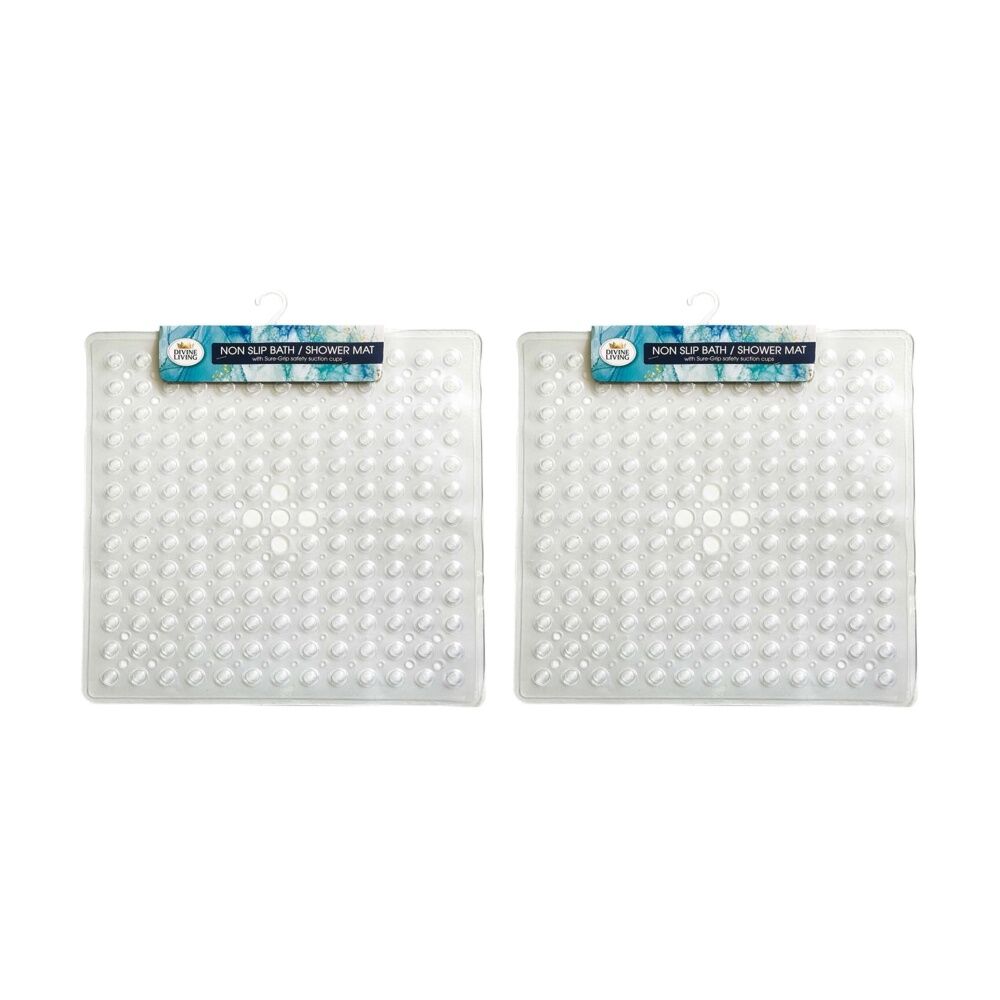 Divine Living Non Slip Bath/Shower Mat w/ Sure Grip Suction Cups 53x53cm (2 Pack)