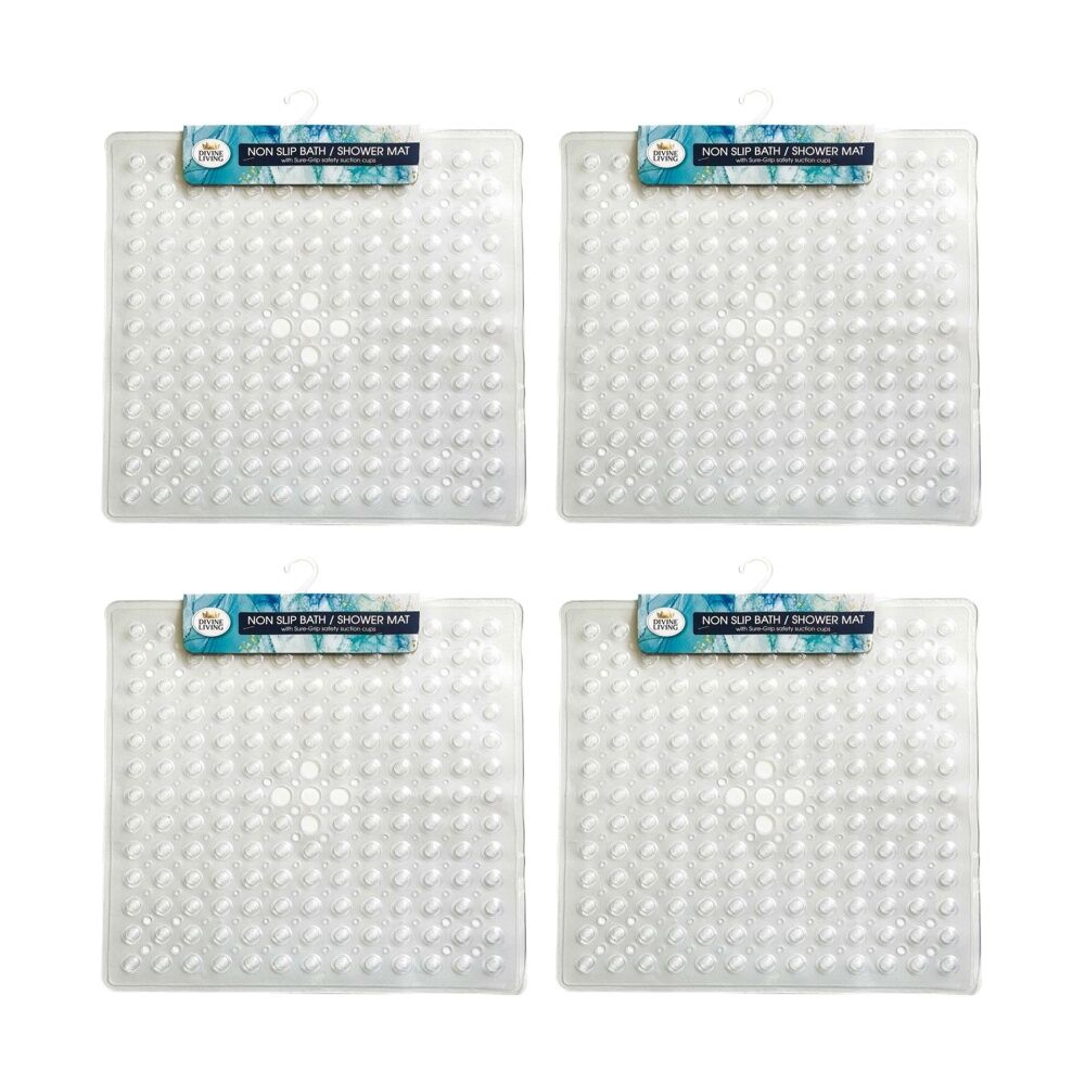 Divine Living Non Slip Bath/Shower Mat w/ Sure Grip Suction Cups 53x53cm (4 Pack)