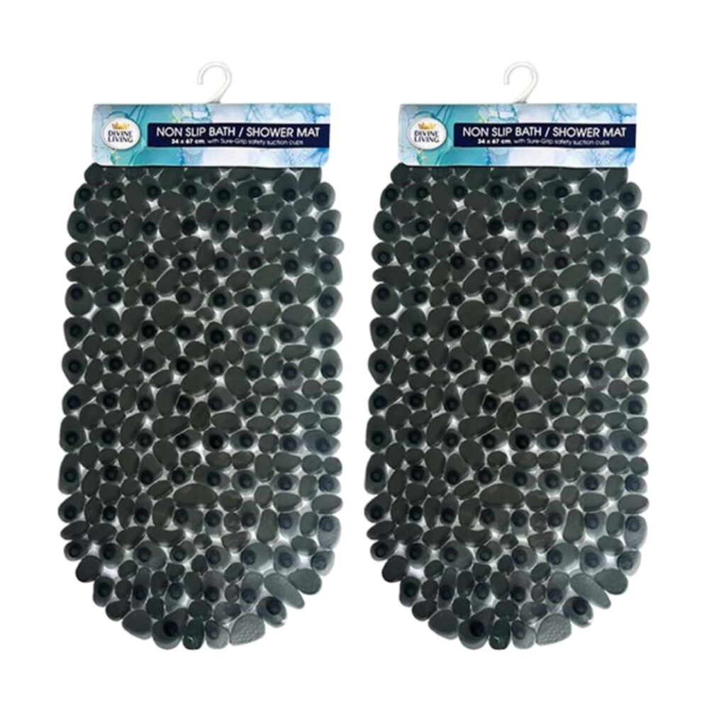 Divine Living Non Slip Bath/Shower Mat w/Suction Cups 34x67cm Assorted (2 Pack)