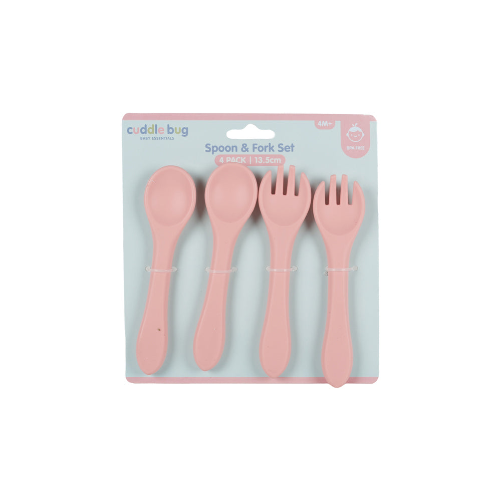 Cuddle Bug 4pc Cuddle Bug Baby Feeding Silicone Spoon Fork Set Pink/Blue 13.5cm Assorted (4 Pack) — image 2
