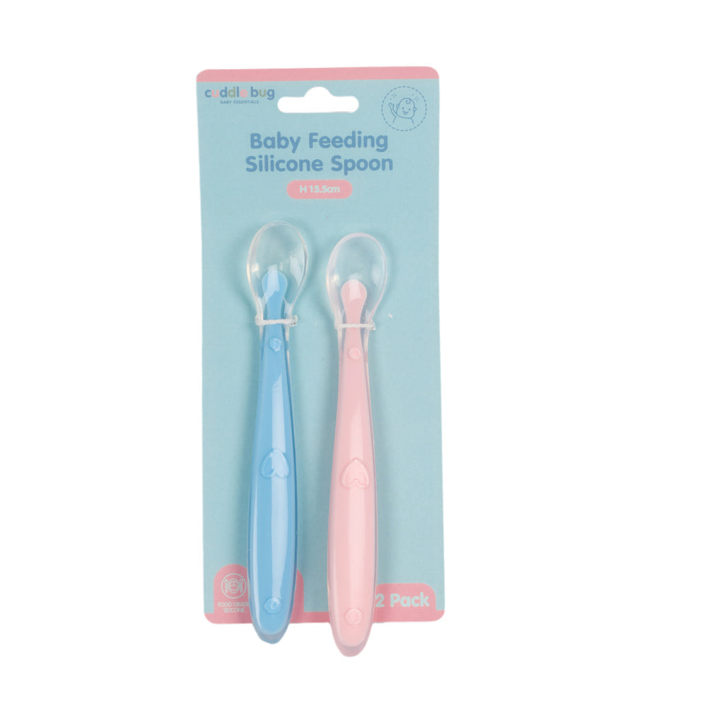 Cuddle Bug Baby/Toddler Feeding Silicone Spoon 2 Pink/Blue 15.5cm Assorted (2 Pieces)