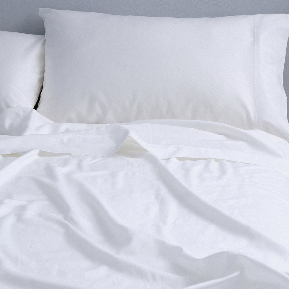 Canningvale Carrara White Queen Bed Fitted Sheet Set Alessia Bamboo Cotton