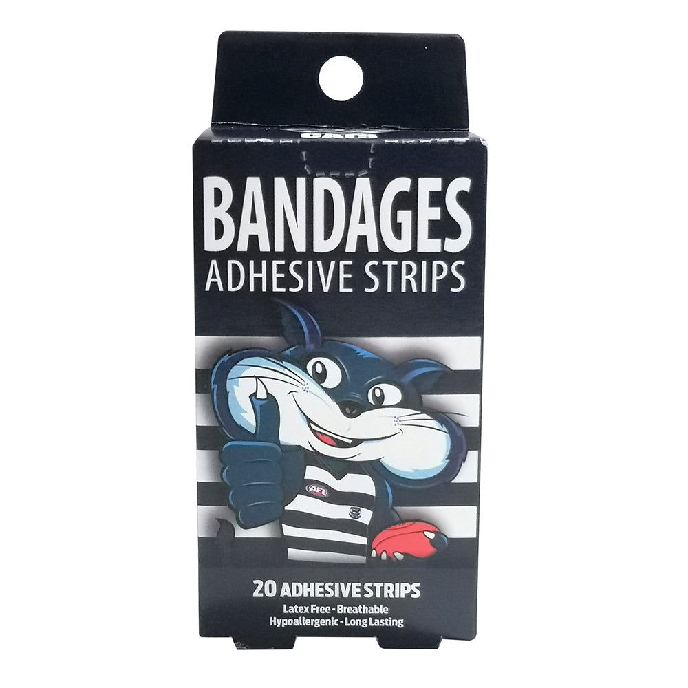 Afl 20pc AFL Mascot Bandages Geelong Cats Breathable Adhesive Strips Kids 6y+ (5 Pack) — image 2