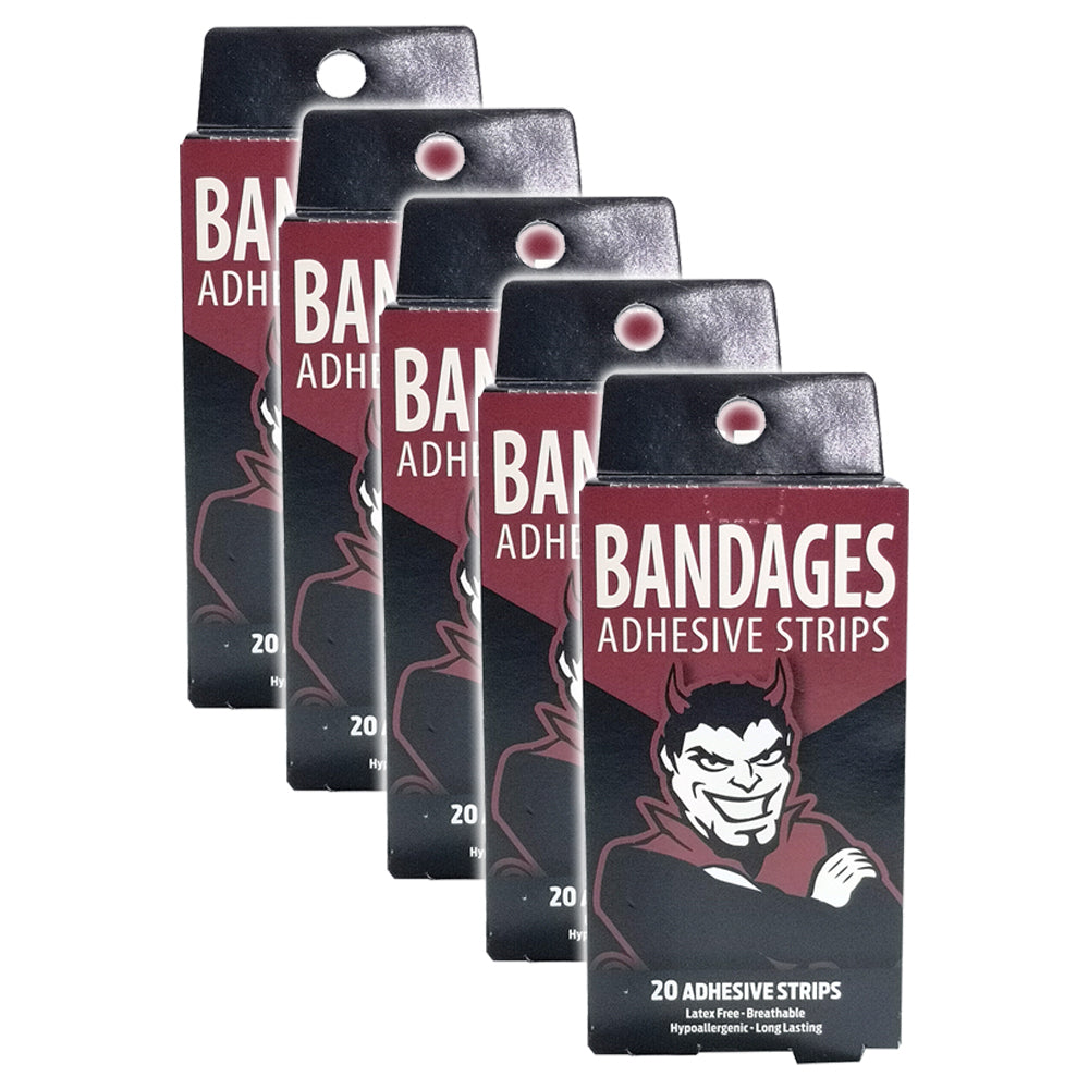 Afl 20pc AFL Mascot Bandages Melbourne Demons Breathable Adhesive Strips Kids 6y+ (5 Pack)