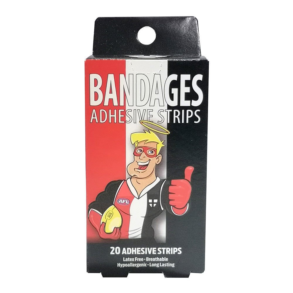 Afl Mascot Bandages St Kilda Saints Breathable Adhesive Strips Kids 6y+ (20 Pieces)