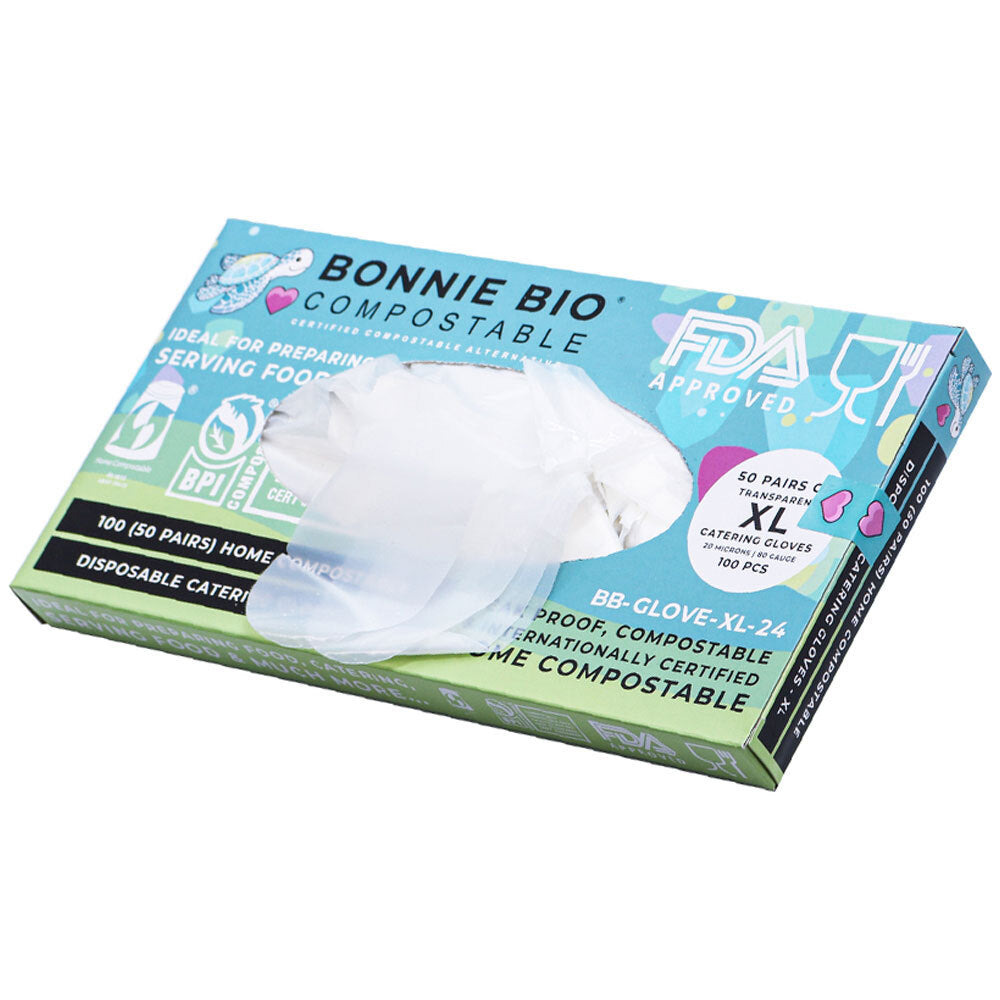 Bonnie Bio Compostable Disposable Catering/Food Preperation Gloves (100 Pack) — Xl
