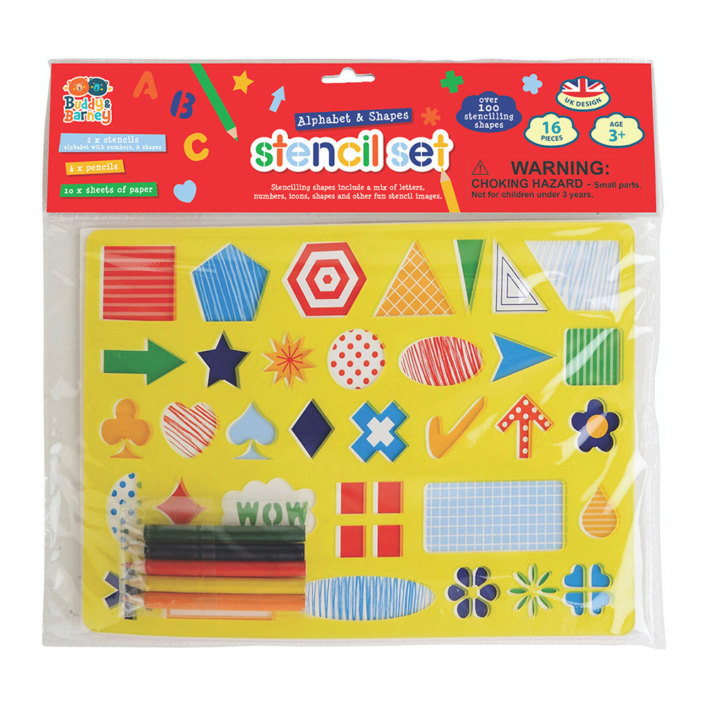Buddy & Barney Stencil & Pencil Double Alphabet/Shapes Kids Drawing Art 3y+ (2 Pack) — image 2
